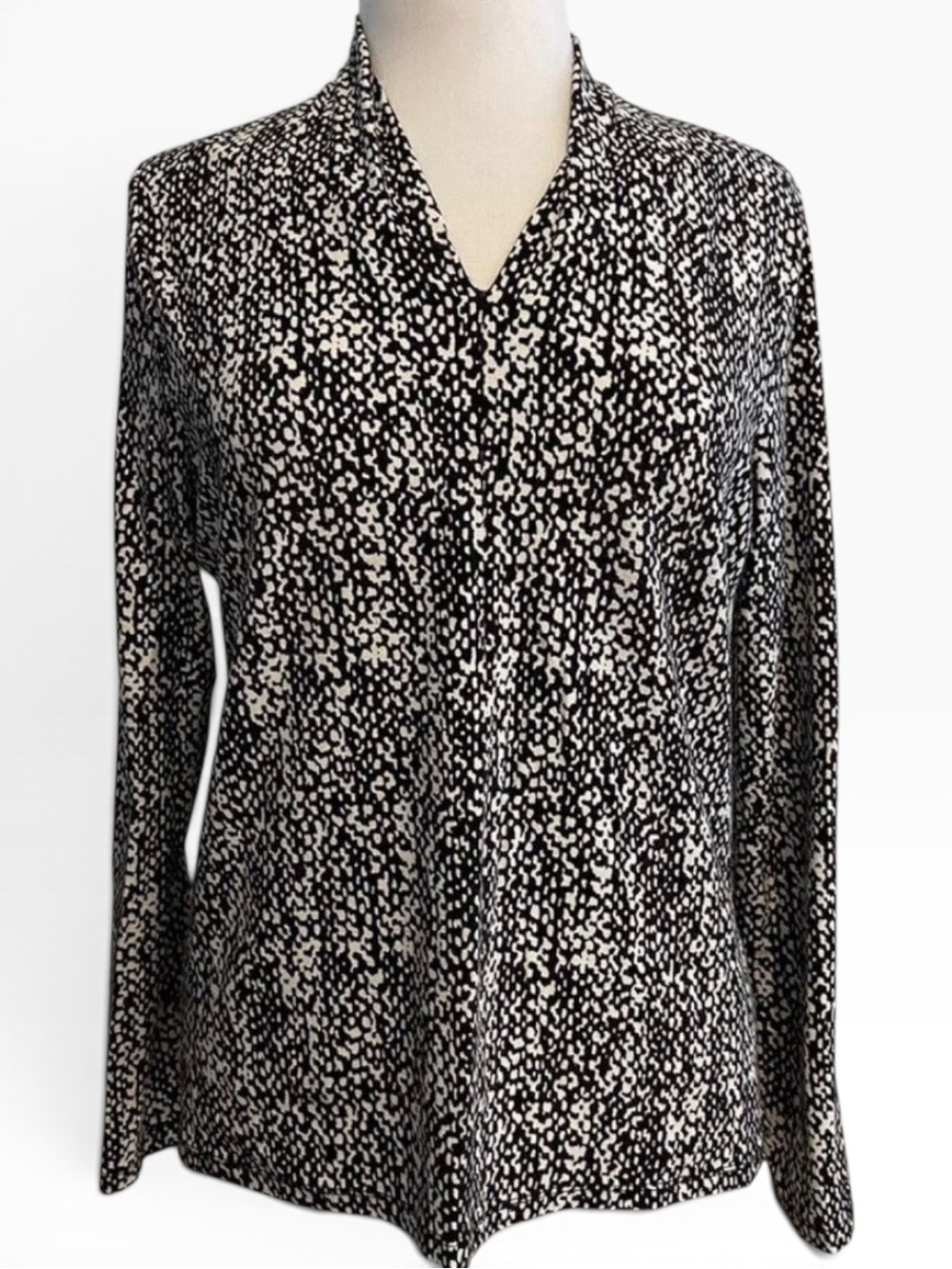Talbots jersey knit black white print top size large soft drape classic